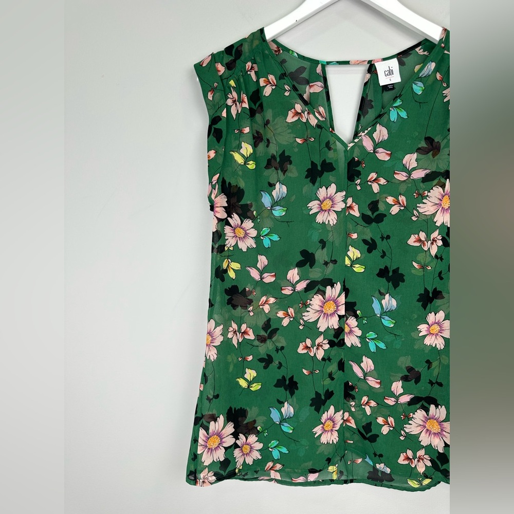 CaBI Green Floral Sheer Lightweight Top Blouse Small - Picture 3 of 12